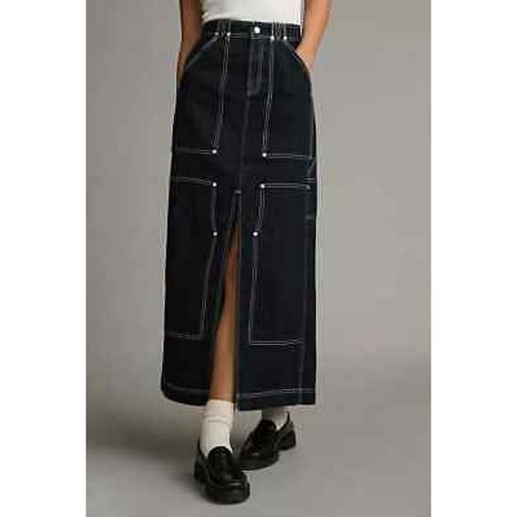 NWT pilcro carpenter maxi denim high front slit skirt grunge 2 S 90s anthro - Picture 4 of 8
